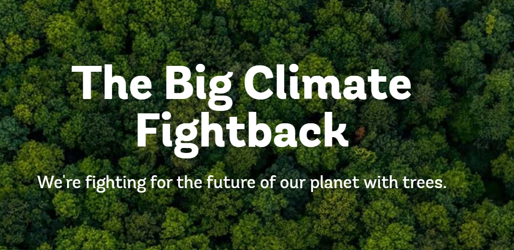 Tree covered background with text overlayed reading the big climate fightback