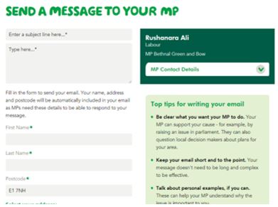 Macmillan’s email template for supporters to send to their MP