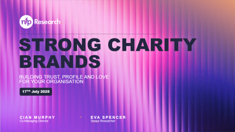 Image shows the welcome slide of the webinar, with title "Strong charity brands"