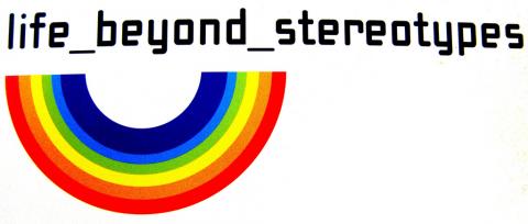 Image of upside down rainbow with the text reading 'life beyond stereotypes'
