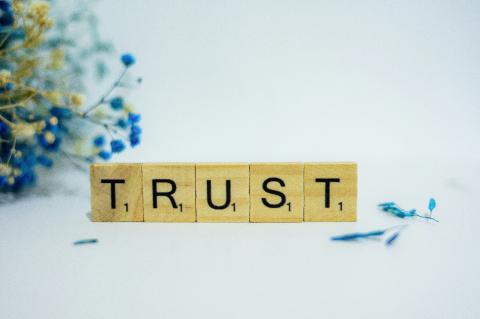 A photo of scrabble tiles spelling out the word trust