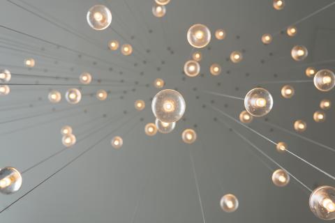 Lightbulbs hanging from a ceiling