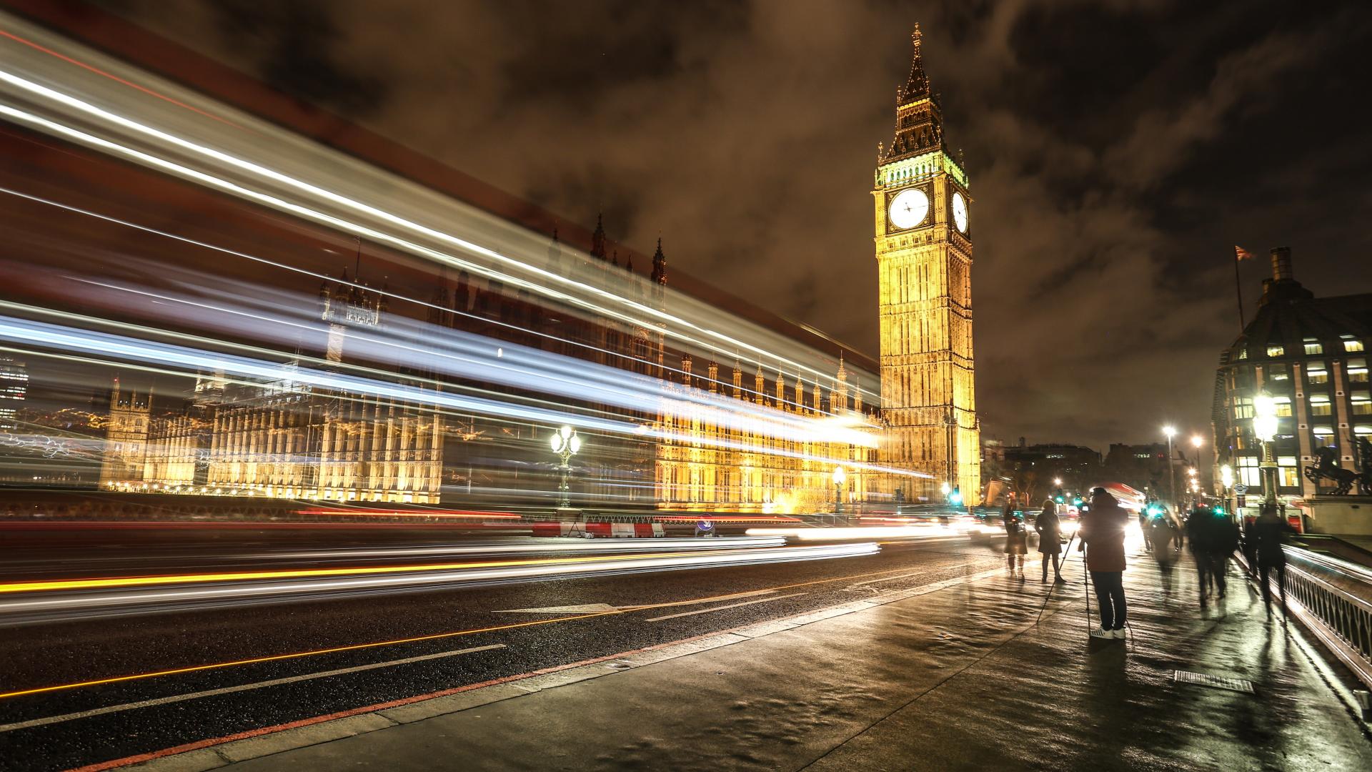 Houses of parliament lit up at night