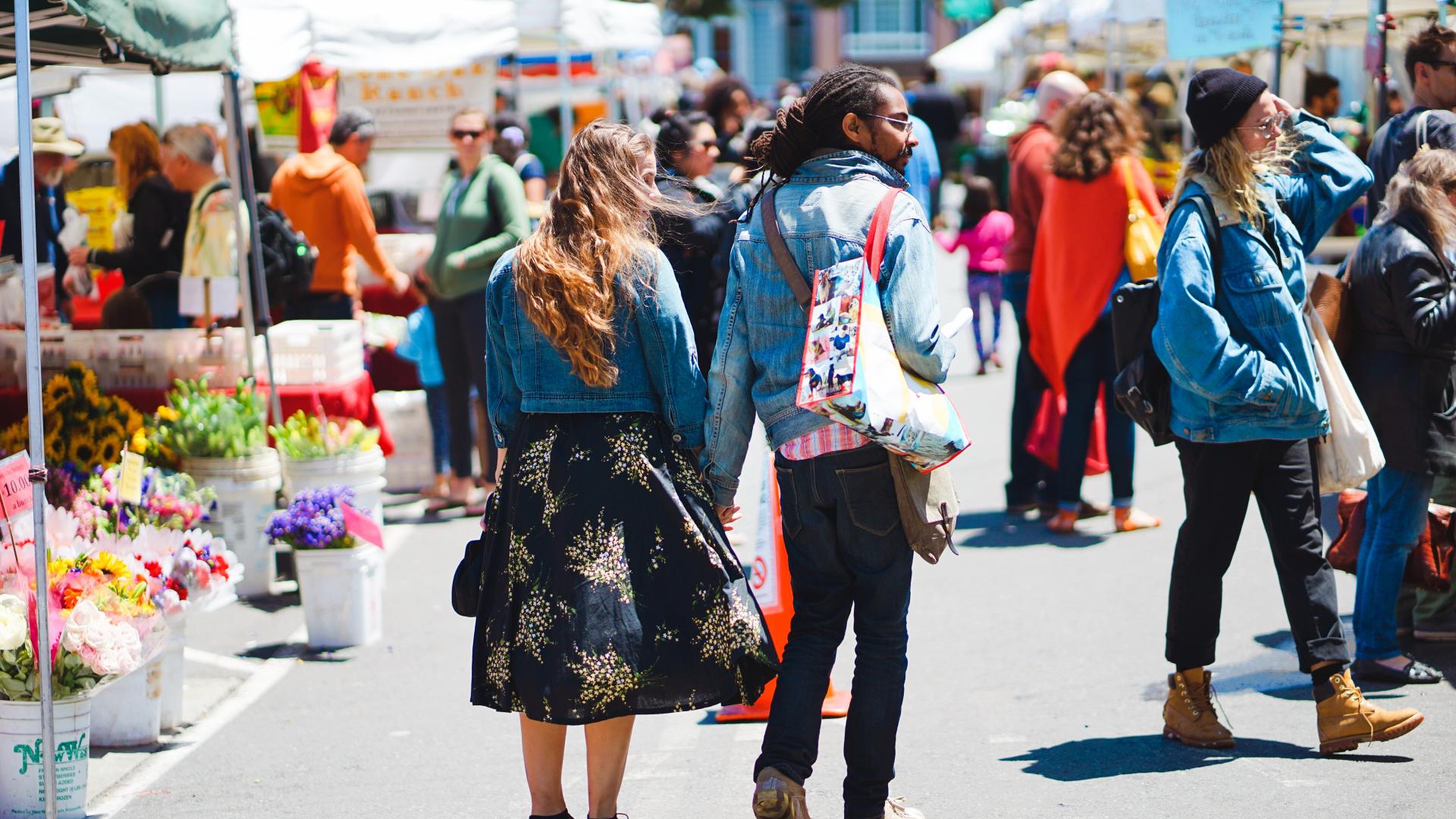 Customers walking in a market